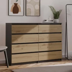 Cassettiera moderna con 8 cassetti 138x40x97 cm rovere e antracite CMMT13