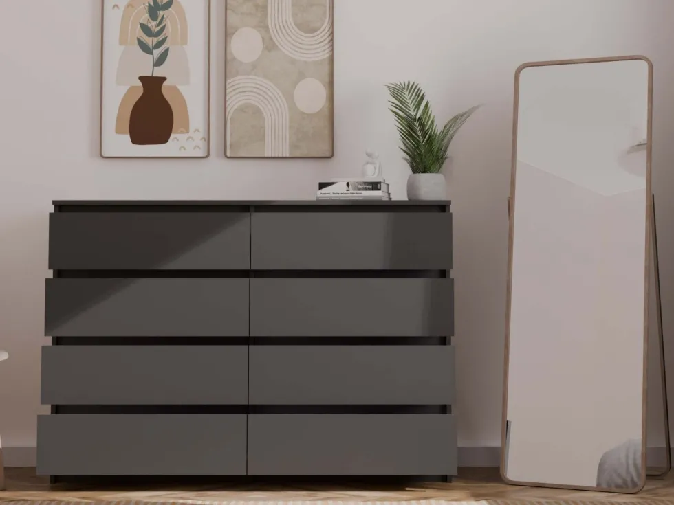 Cassettiera moderna con 8 cassetti 138x40x97 cm nera CMMT13