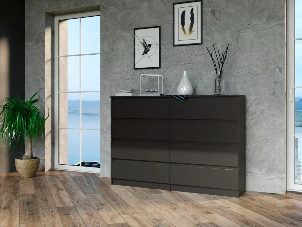 Cassettiera moderna con 8 cassetti 138x40x97 cm nera CMMT13