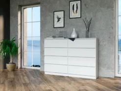 Cassettiera moderna con 8 cassetti 138x40x97 cm bianca CMMT13