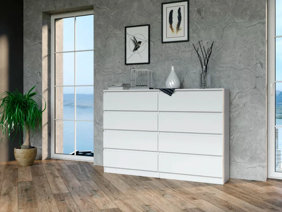 Cassettiera moderna con 8 cassetti 138x40x97 cm bianca CMMT13