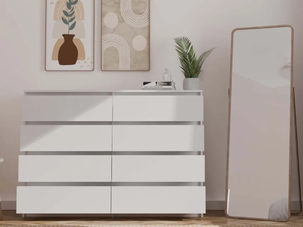 Cassettiera moderna con 8 cassetti 138x40x97 cm bianca CMMT13