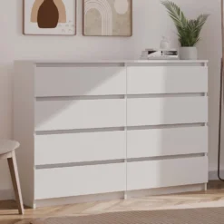 Cassettiera moderna con 8 cassetti 138x40x97 cm bianca CMMT13