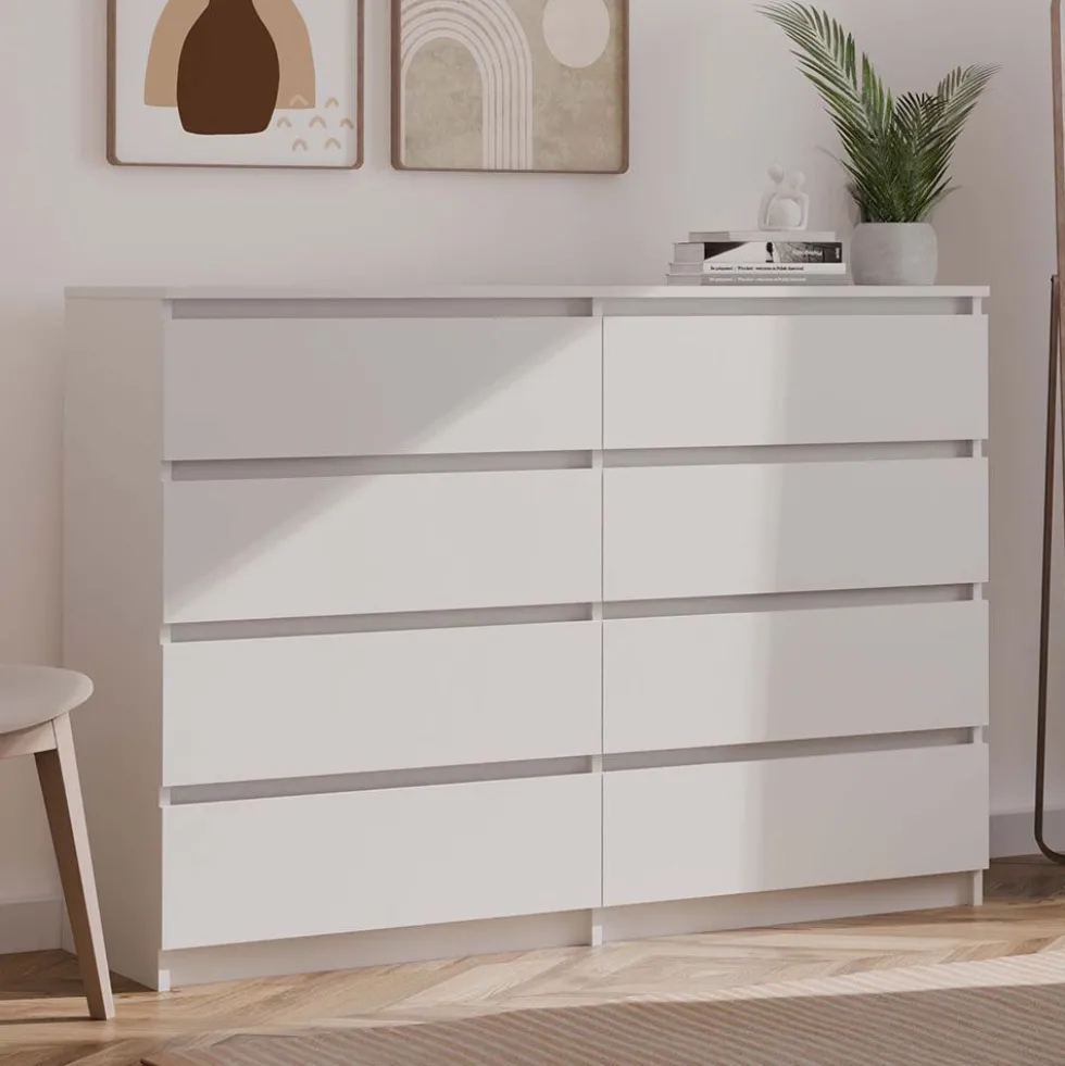 Cassettiera moderna con 8 cassetti 138x40x97 cm bianca CMMT13