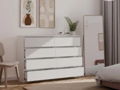 Cassettiera moderna con 8 cassetti 138x40x97 cm bianca CMMT13