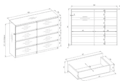 Cassettiera moderna con 8 cassetti 138x40x97 cm bianca CMMT13