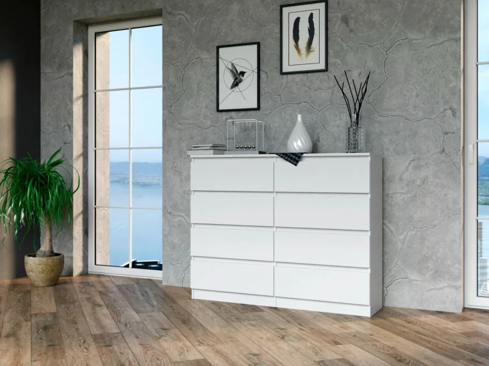 Cassettiera moderna con 8 cassetti 120x40x97 cm bianca CMMT12