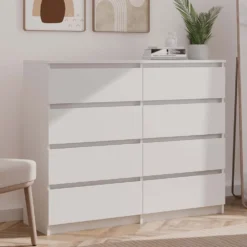 Cassettiera moderna con 8 cassetti 120x40x97 cm bianca CMMT12