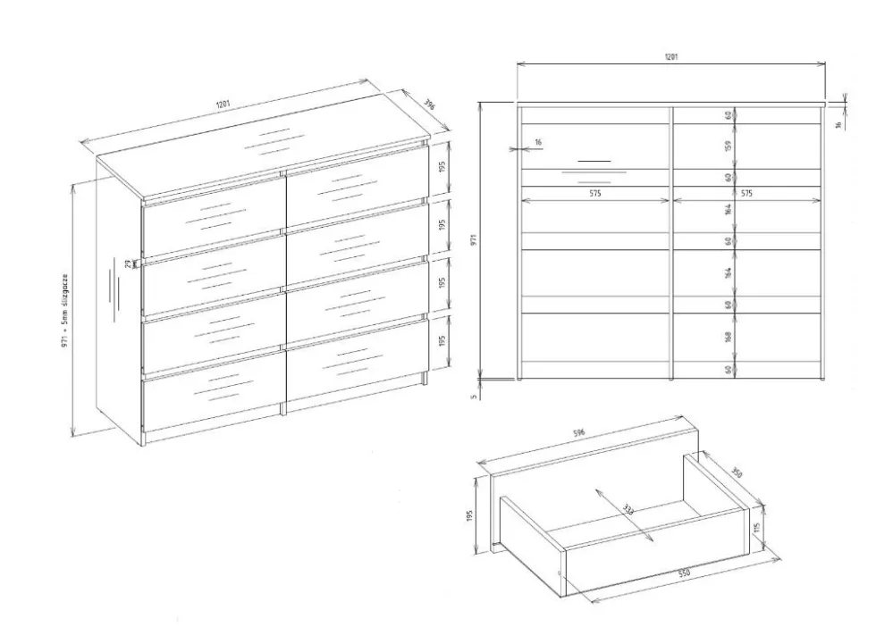 Cassettiera moderna con 8 cassetti 120x40x97 cm bianca CMMT12