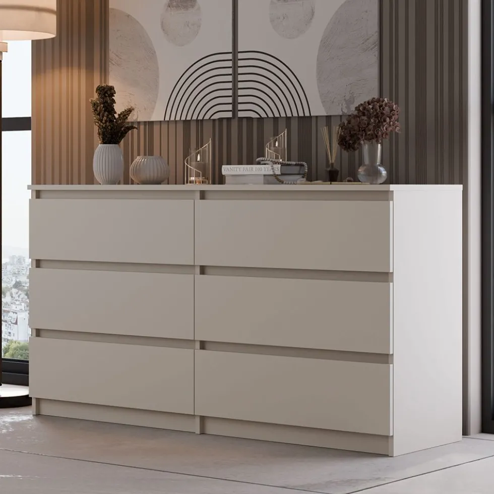 Cassettiera moderna con 6 cassetti 138x40x75 cm cashmere CMMT11