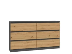 Cassettiera moderna con 6 cassetti 138x40x75 cm rovere e antracite CMMT11