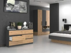 Cassettiera moderna con 6 cassetti 138x40x75 cm rovere e antracite CMMT11