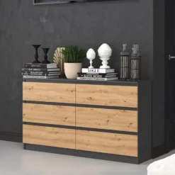 Cassettiera moderna con 6 cassetti 138x40x75 cm rovere e antracite CMMT11