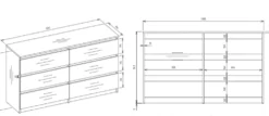 Cassettiera moderna con 6 cassetti 138x40x75 cm nera CMMT11