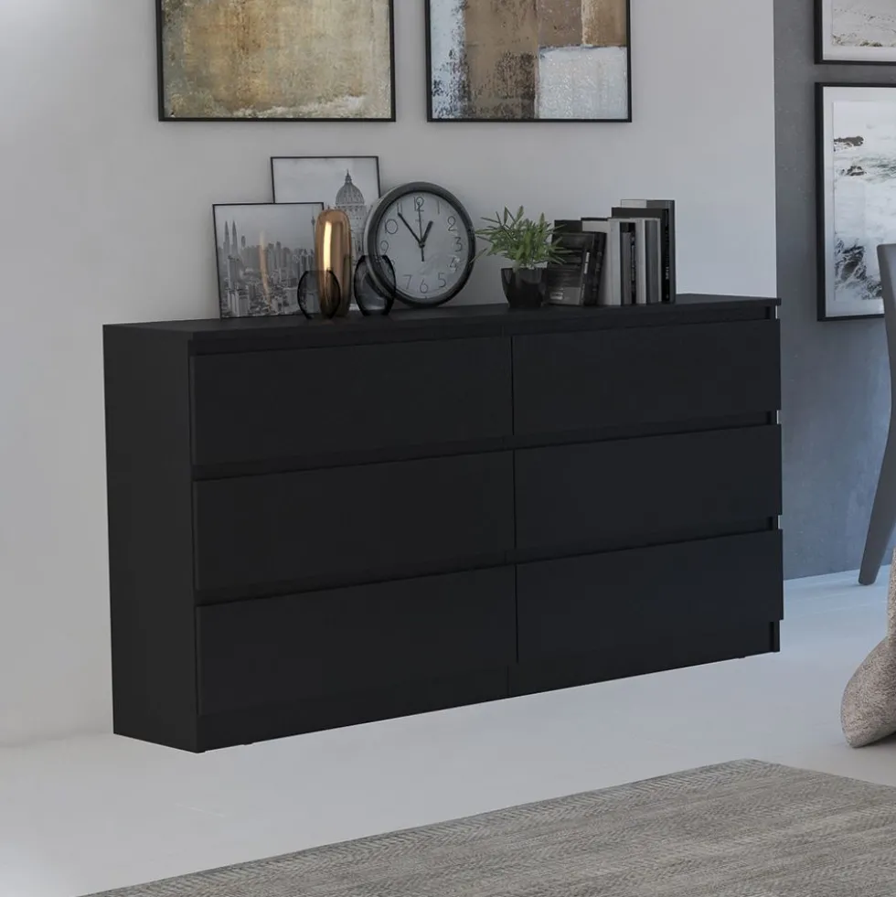 Cassettiera moderna con 6 cassetti 138x40x75 cm nera CMMT11