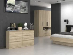 Cassettiera moderna con 6 cassetti 138x40x75 cm rovere chiaro CMMT11