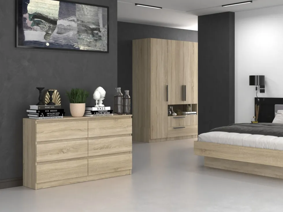 Cassettiera moderna con 6 cassetti 138x40x75 cm rovere chiaro CMMT11