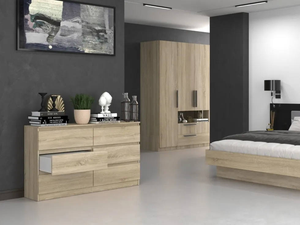 Cassettiera moderna con 6 cassetti 138x40x75 cm rovere chiaro CMMT11