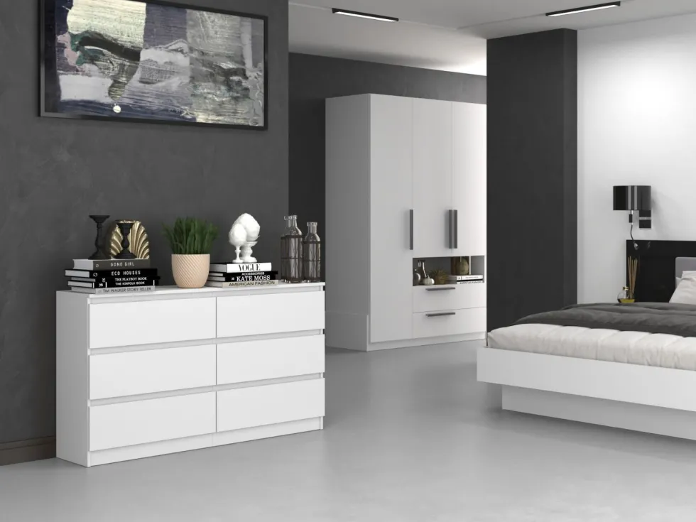 Cassettiera moderna con 6 cassetti 138x40x75 cm bianca CMMT11