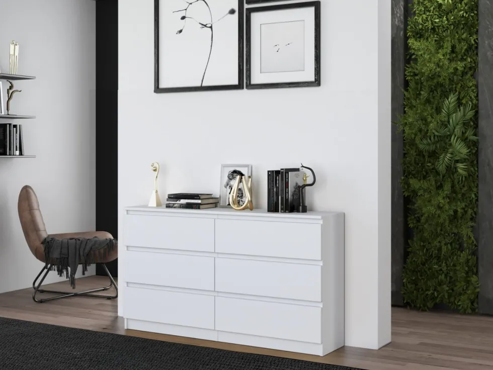 Cassettiera moderna con 6 cassetti 138x40x75 cm bianca CMMT11