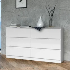 Cassettiera moderna con 6 cassetti 138x40x75 cm bianca CMMT11