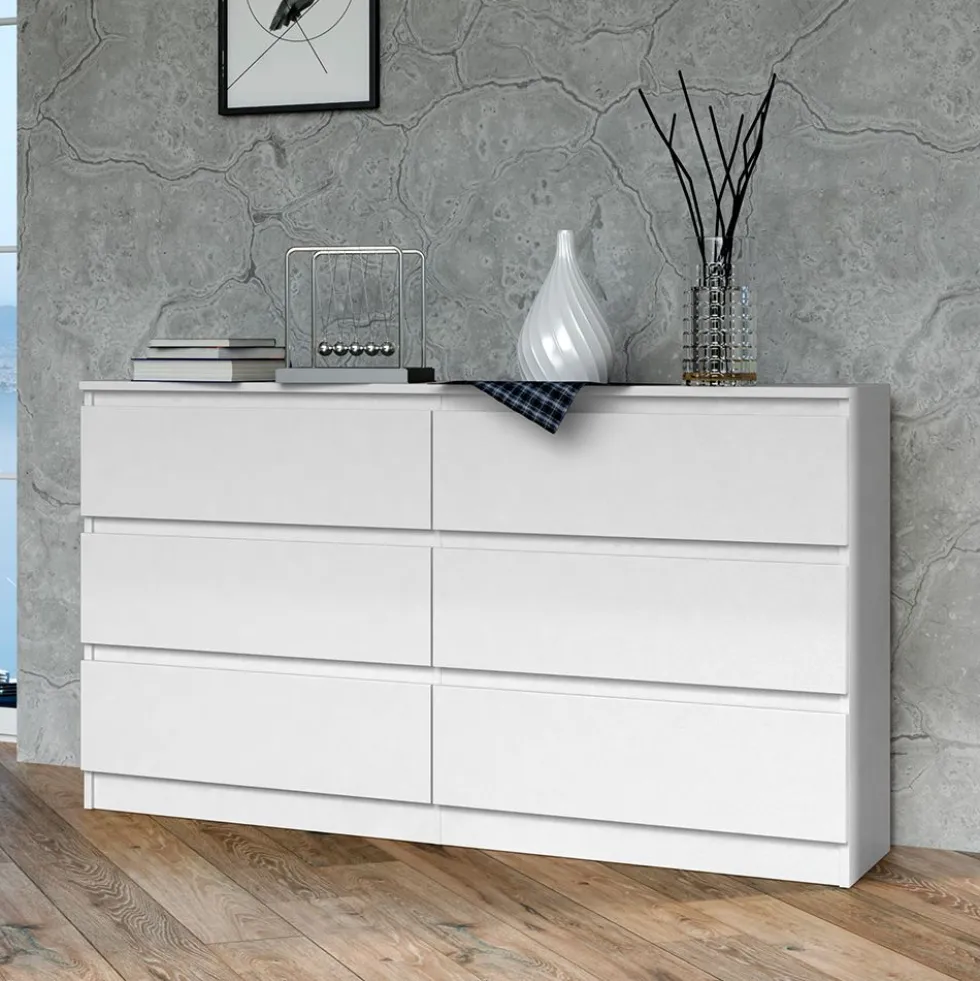 Cassettiera moderna con 6 cassetti 138x40x75 cm bianca CMMT11
