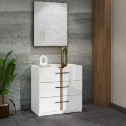 Cassettiera moderna con 3 cassetti 70x73x44,5 cm in bianco lucido e noce CU46