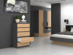 Cassettiera moderna con 5 cassetti 70x40x109 cm rovere e antracite CMMT9