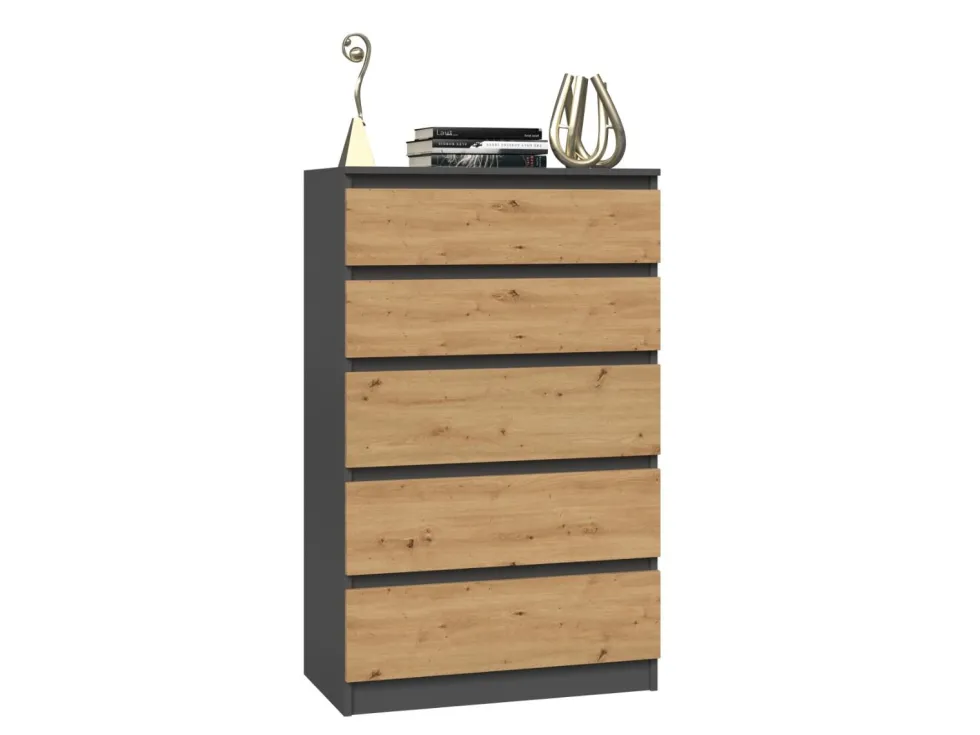 Cassettiera moderna con 5 cassetti 70x40x109 cm rovere e antracite CMMT9