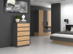 Cassettiera moderna con 5 cassetti 70x40x109 cm rovere e antracite CMMT9