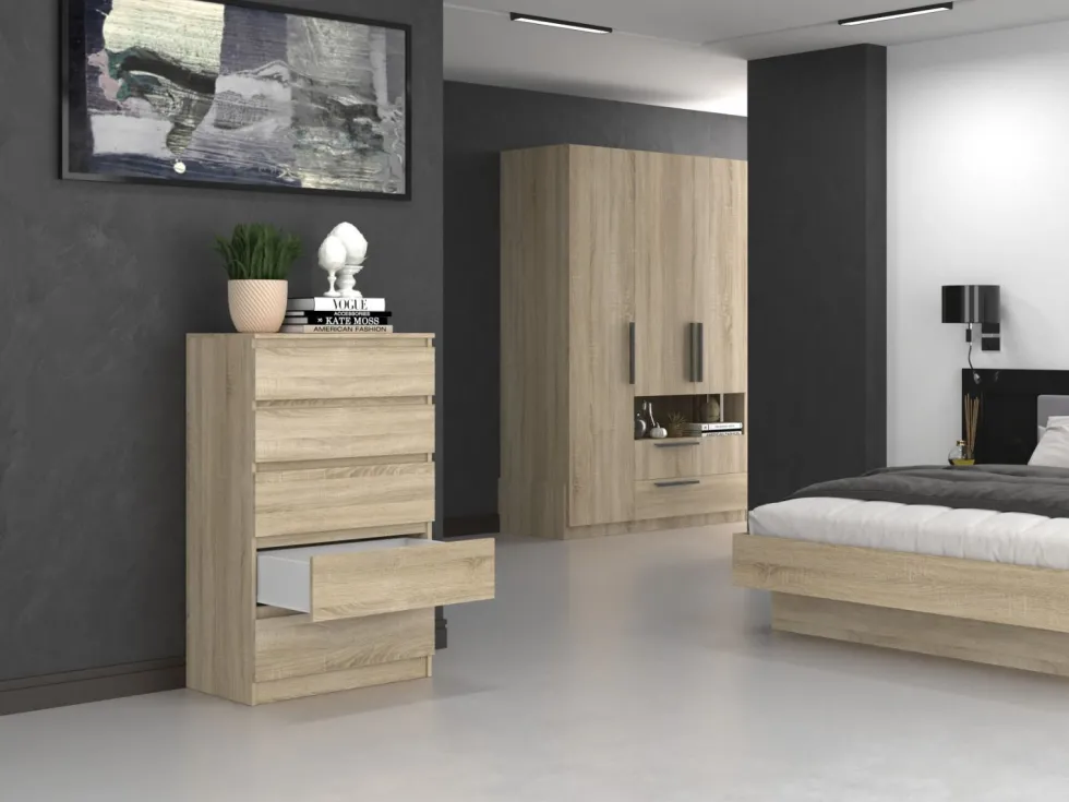 Cassettiera moderna con 5 cassetti 70x40x109 cm rovere chiaro CMMT9