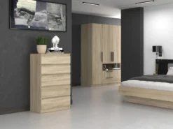 Cassettiera moderna con 5 cassetti 70x40x109 cm rovere chiaro CMMT9