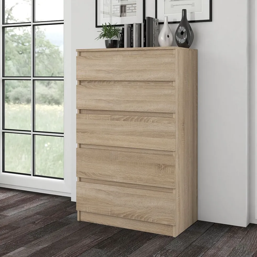 Cassettiera moderna con 5 cassetti 70x40x109 cm rovere chiaro CMMT9
