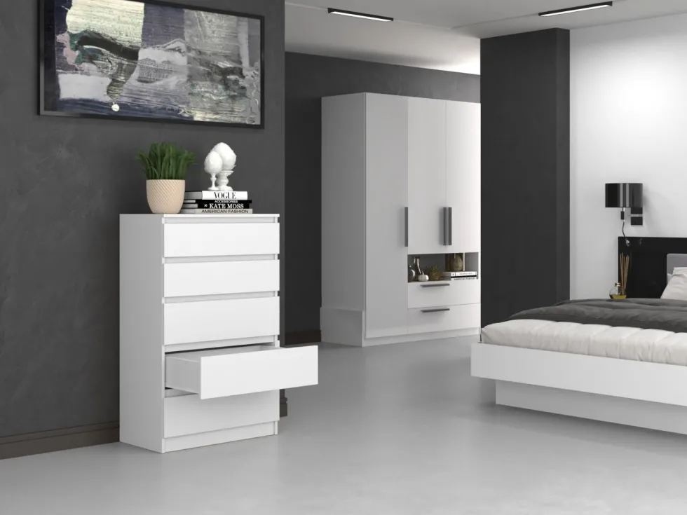 Cassettiera moderna con 5 cassetti 70x40x109 cm bianca CMMT9