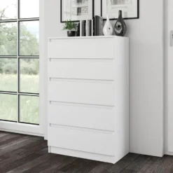 Cassettiera moderna con 5 cassetti 70x40x109 cm bianca CMMT9