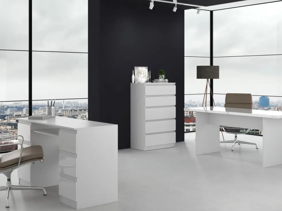 Cassettiera moderna con 5 cassetti 70x40x109 cm bianca CMMT9