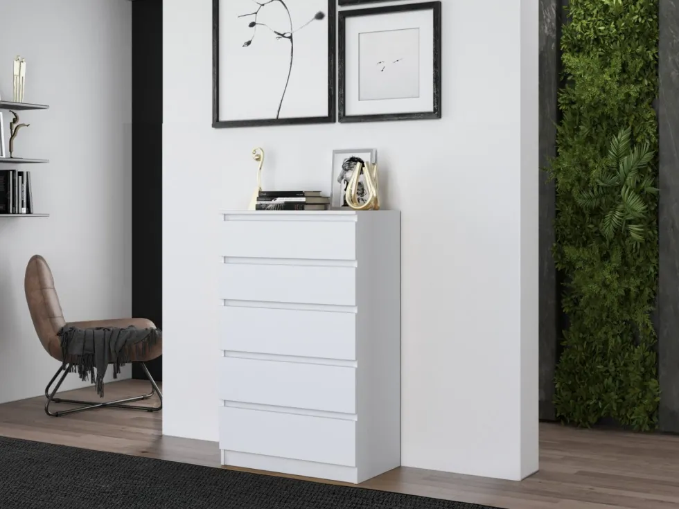 Cassettiera moderna con 5 cassetti 70x40x109 cm bianca CMMT9