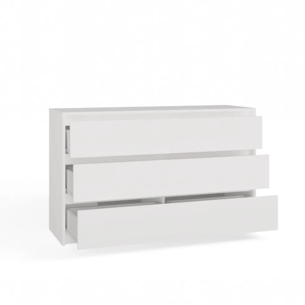 Cassettiera moderna con 6 cassetti 120x40x73 cm bianca CMMT4