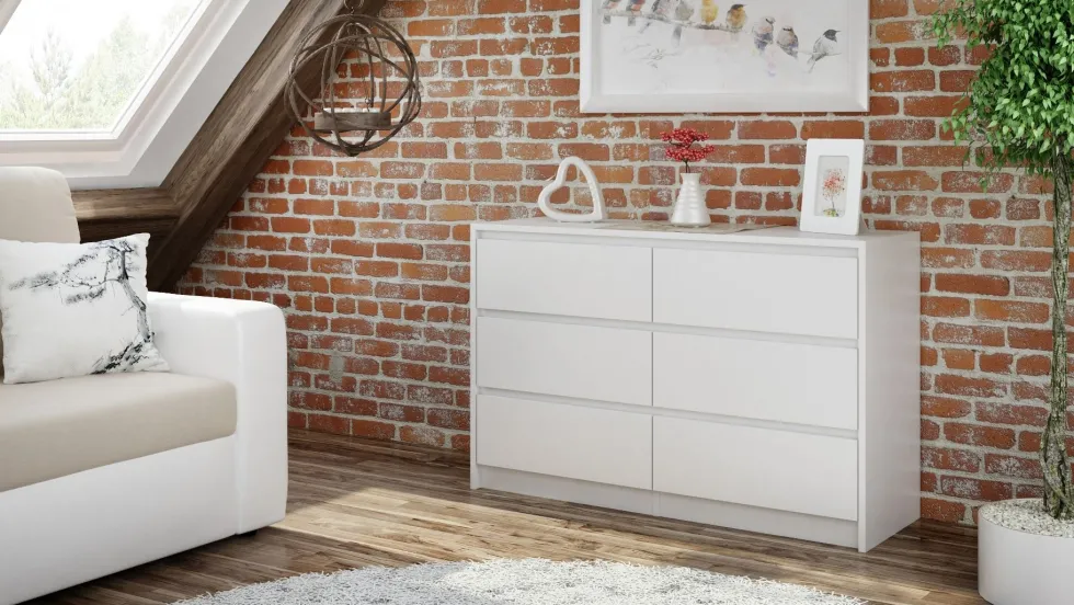 Cassettiera moderna con 6 cassetti 120x40x73 cm bianca CMMT4