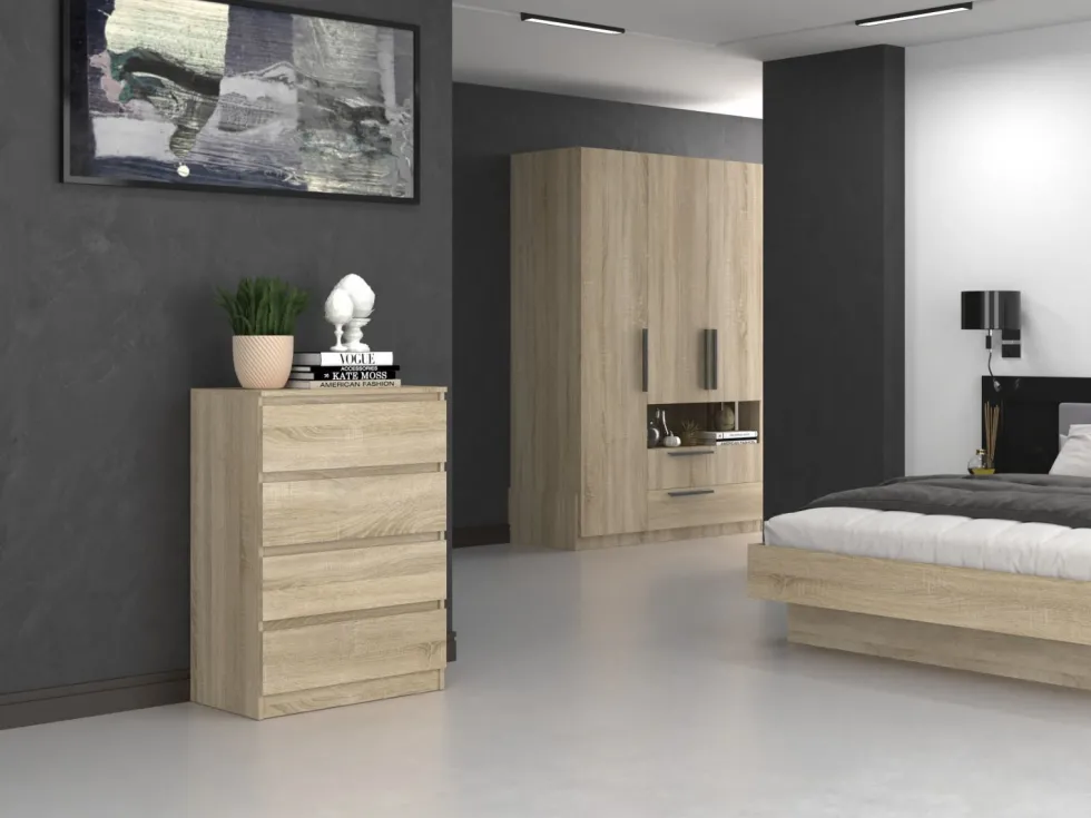 Cassettiera moderna con 4 cassetti 70x40x97cm rovere chiaro CMMT8