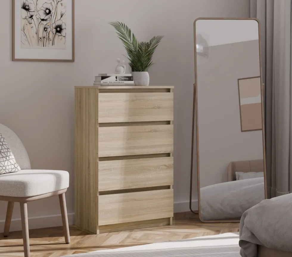 Cassettiera moderna con 4 cassetti 70x40x97cm rovere chiaro CMMT8