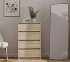 Cassettiera moderna con 4 cassetti 70x40x97cm rovere chiaro CMMT8