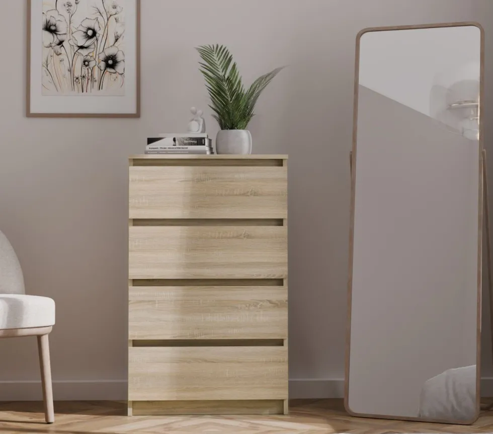 Cassettiera moderna con 4 cassetti 70x40x97cm rovere chiaro CMMT8