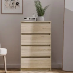 Cassettiera moderna con 4 cassetti 70x40x97cm rovere chiaro CMMT8