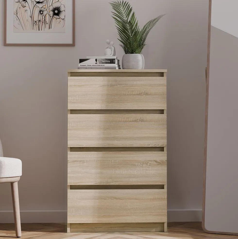 Cassettiera moderna con 4 cassetti 70x40x97cm rovere chiaro CMMT8