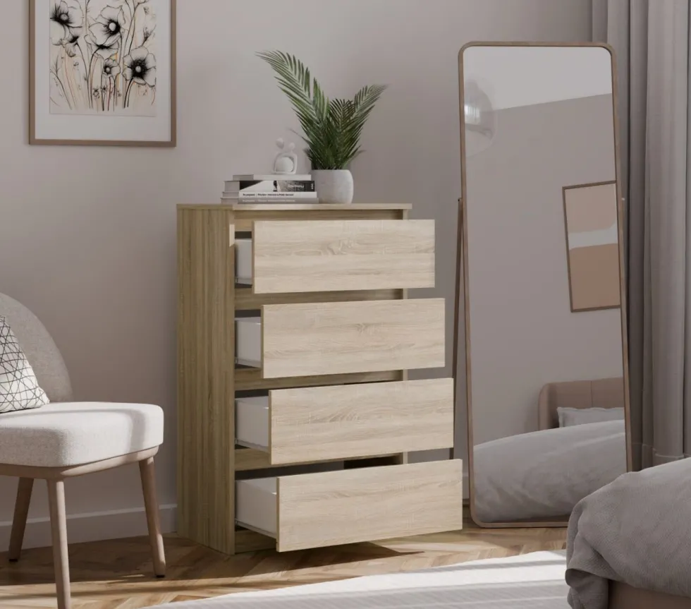 Cassettiera moderna con 4 cassetti 70x40x97cm rovere chiaro CMMT8