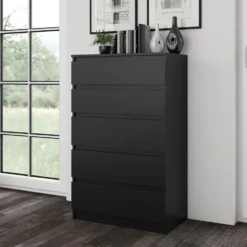 Cassettiera moderna con 5 cassetti 70x40x109 cm nera CMMT9