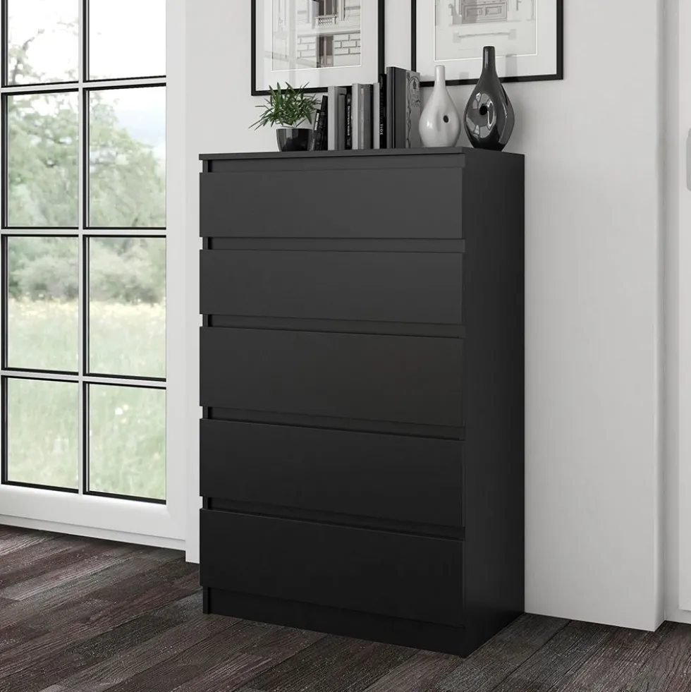 Cassettiera moderna con 5 cassetti 70x40x109 cm nera CMMT9