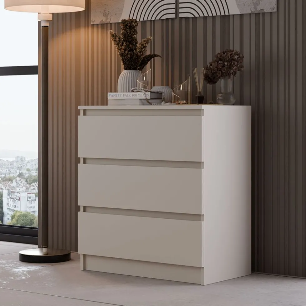 Cassettiera moderna con 3 cassetti 70x40x75 cm cashmere CMMT6