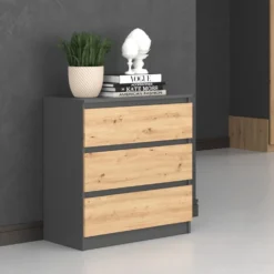 Cassettiera moderna con 3 cassetti 70x40x75 cm rovere e antracite CMMT6
